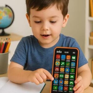 kids learning smart phone with touch screen, educational apps, camera and interactive games